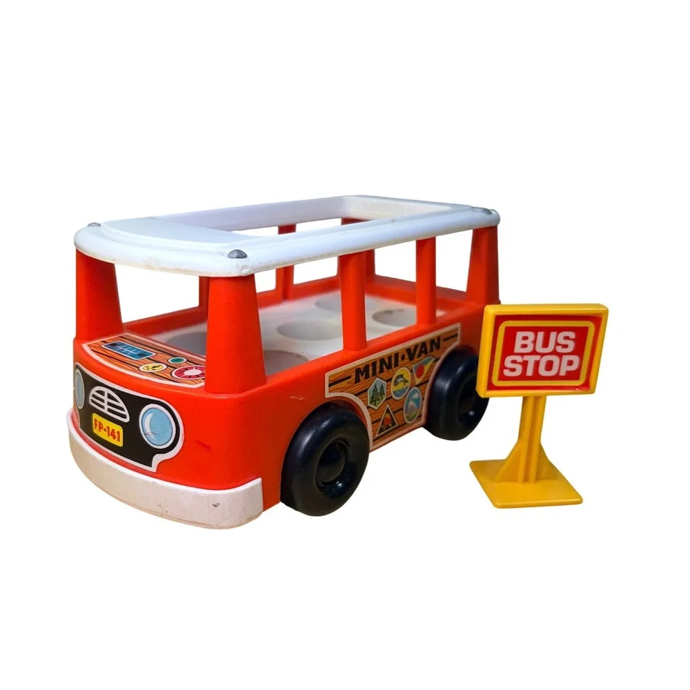 VTG 1969 Fisher-Price Little People Mini-Van w/Stop Sign 141 Plastic Wood Toy